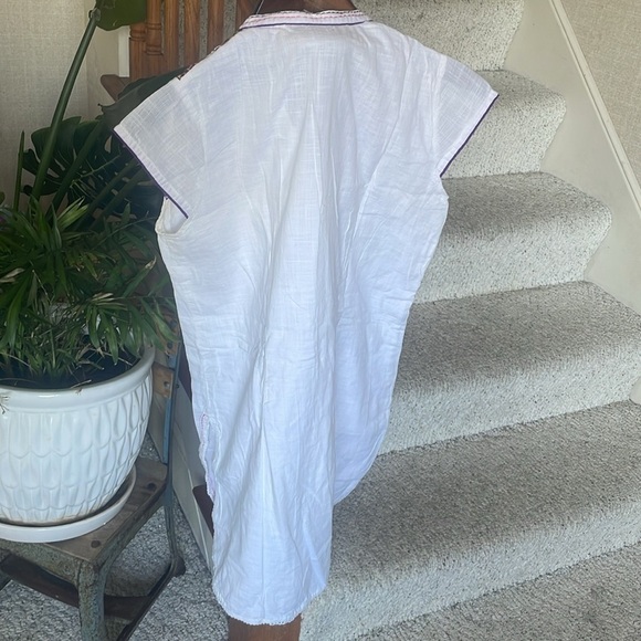 Biba Embroidered White Cotton Beaded Sleeveless Dress - Picture 4 of 16